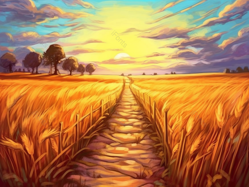 晚霞农田小麦谷物节气芒种插画背景,插画/手绘图,插画/手绘图库,插画/手绘图下载,插画/手绘